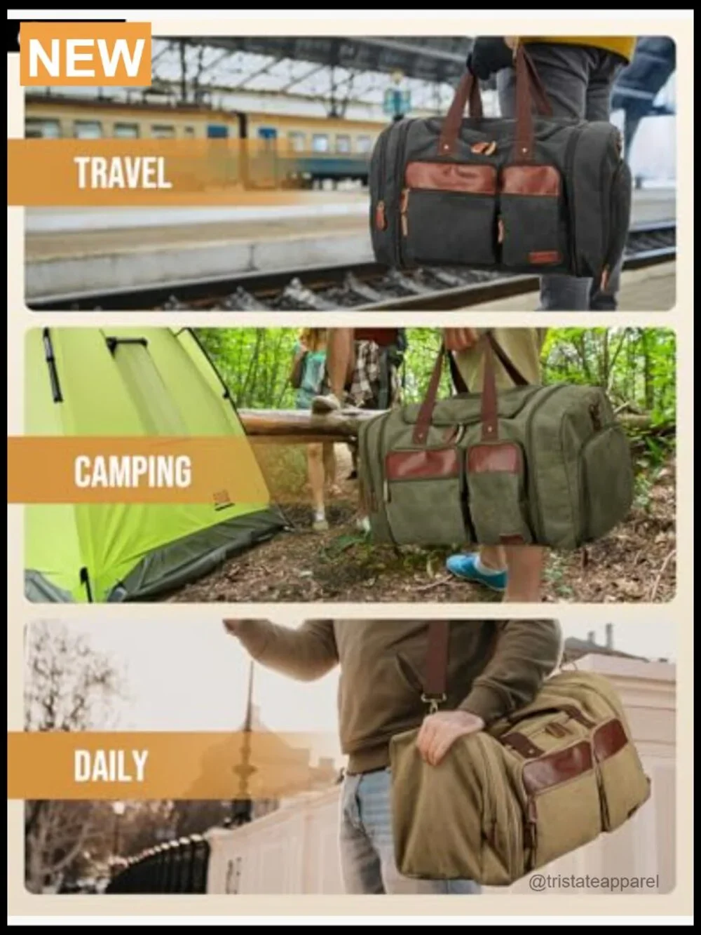 Expandable Canvas Travel Duffle Bag 50L Overnight Weekend Gym with Shoe